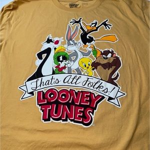 Looney Tunes That’s All Folks Gold/Musturd Short Sleeve Tshirt size Large